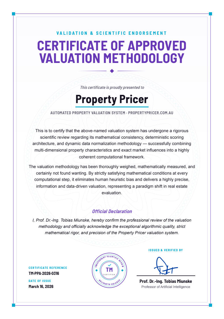 Certificate of validation and scientific endorsement by university professor of Property Pricer's property valuation method